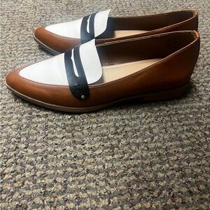 Chic Brown and White Loafers with Black Accent